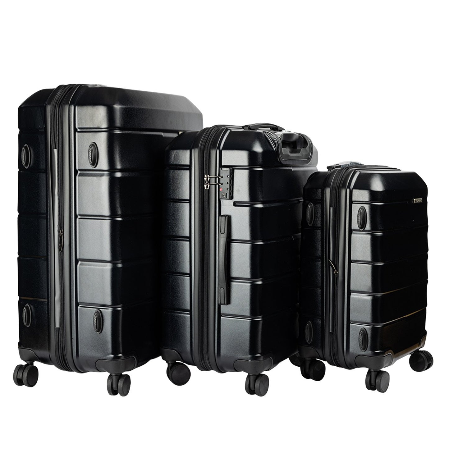 TravelElite 3PC Artemis Luggage Set Hard Shell Suitcase ABS+PC Jet Black