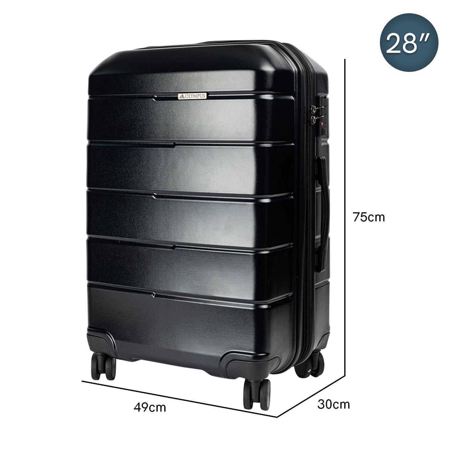 TravelElite 3PC Artemis Luggage Set Hard Shell Suitcase ABS+PC Jet Black
