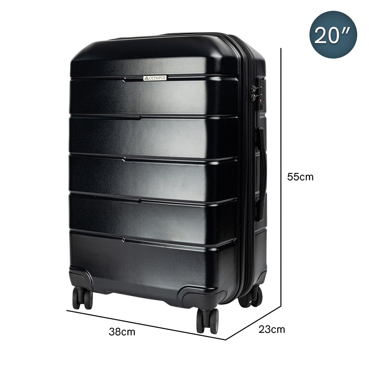 TravelElite 3PC Artemis Luggage Set Hard Shell Suitcase ABS+PC Jet Black