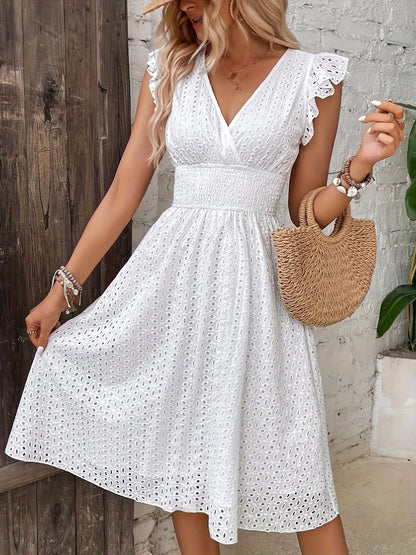 Hannah™ Elegant White Ruffle Dress