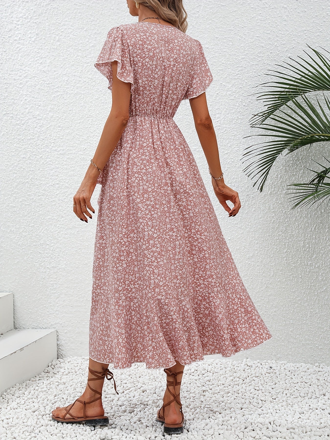 Rosy™ Floral Print Neck Tied Spring Summer Dress