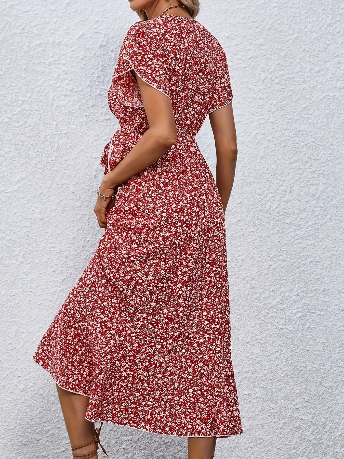 Rosy™ Floral Print Neck Tied Spring Summer Dress