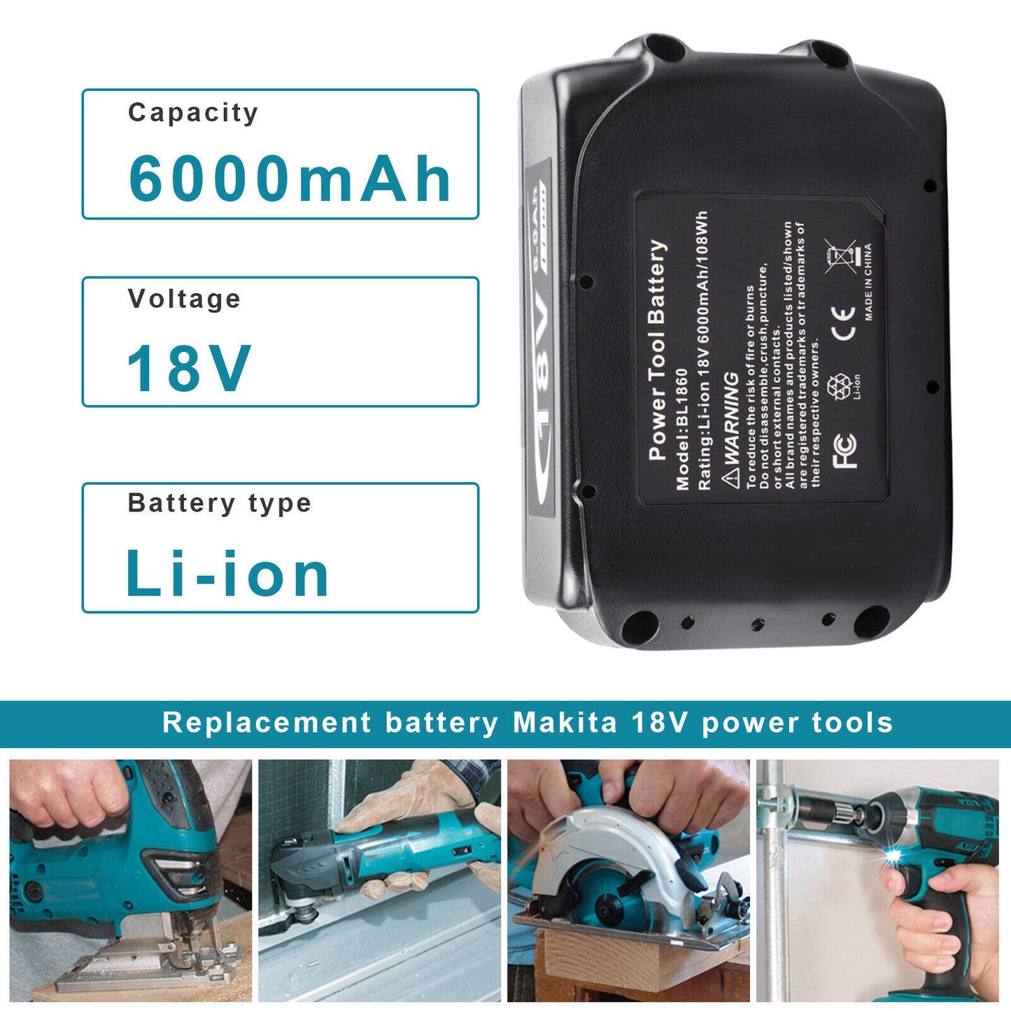 6.0Ah Makita Suitable 18v Battery Li-Ion Cordless Multi Tool BL1860 LXT BL1850 BL1830