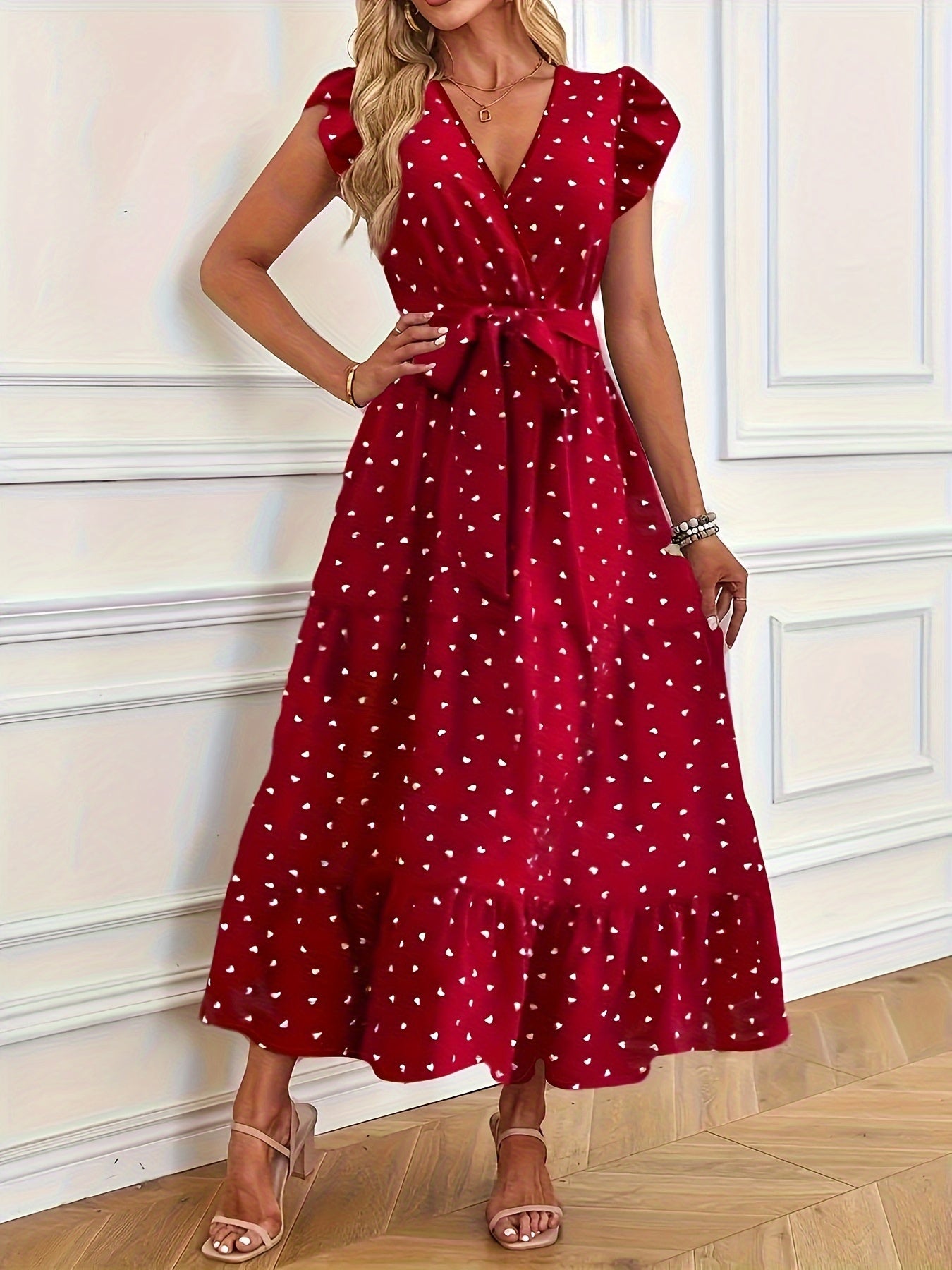 Isabella™ Elegant Heart Print Neck Dress