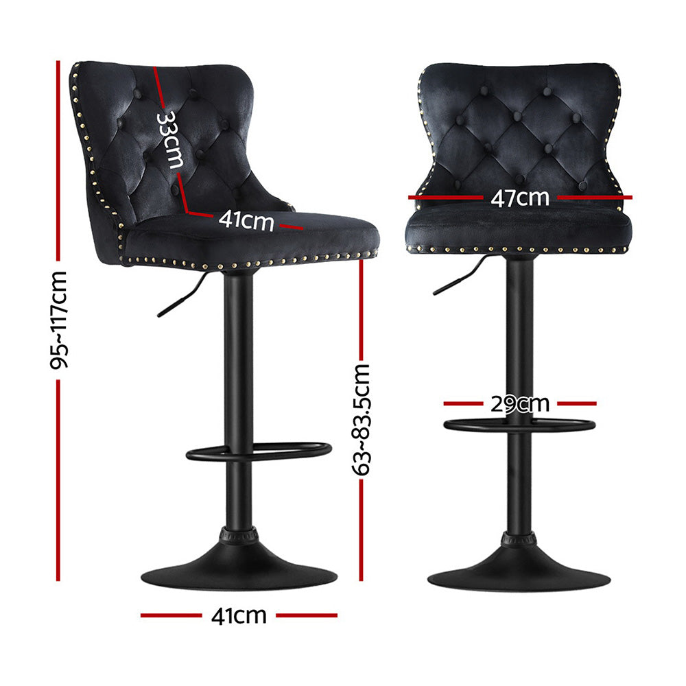 Artiss 1x Velvet Bar Stool Adjustable Height Nailhead Trim Kitchen Counter Stool