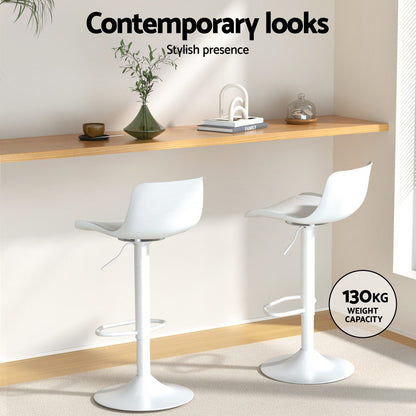 Artiss Bar Stools Kitchen Swivel Gas Lift Stool Leather Dining Chairs White x2