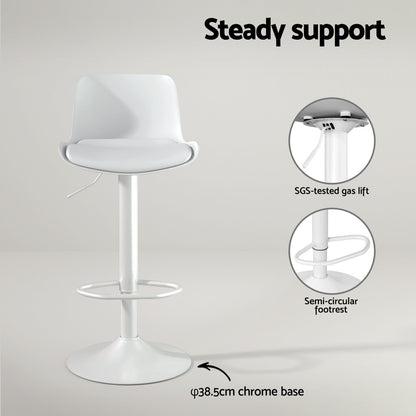 Artiss Bar Stools Kitchen Swivel Gas Lift Stool Leather Dining Chairs White x2