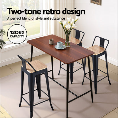 Artiss 2x Bar Stools Kitchen Counter High Chair Dining Stackable Metal Black