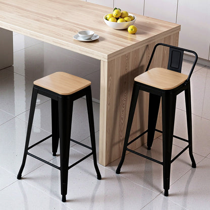 Artiss 2x Bar Stools Kitchen Counter High Chair Dining Stackable Metal Black