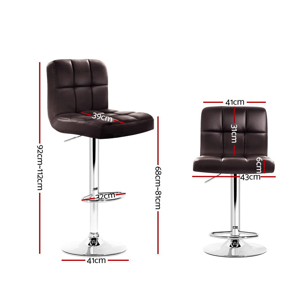 Artiss 2x Bar Stools Leather Gas Lift Brown