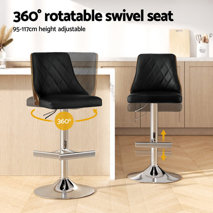 Artiss Bar Stool Bentwood Swivel Adjustable Kitchen Counter Stool Leather Black