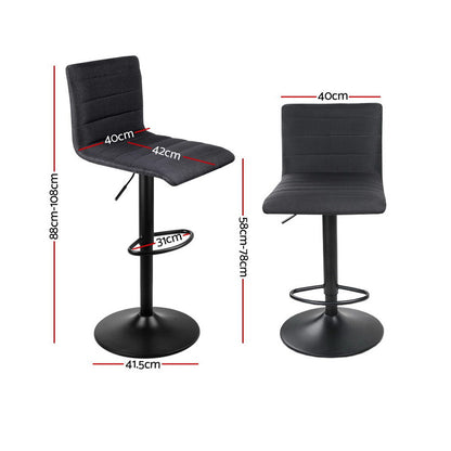 Artiss 4x Bar Stools Gas Lift Linen Fabric Black