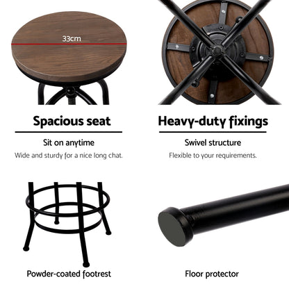 Artiss 2x Bar Stools Adjustable Wood Chairs
