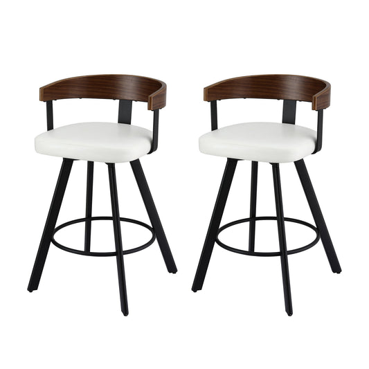 2x Artiss Bar Stools Swivel Kitchen Chairs Metal Legs Bentwood Counter White PU