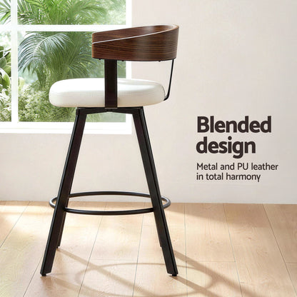 2x Artiss Bar Stools Swivel Kitchen Chairs Metal Legs Bentwood Counter White PU