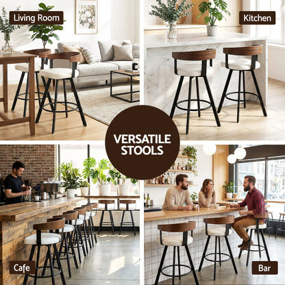 2x Artiss Bar Stools Swivel Kitchen Chairs Metal Legs Bentwood Counter White PU