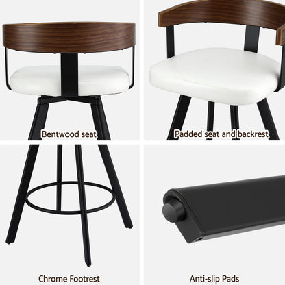 2x Artiss Bar Stools Swivel Kitchen Chairs Metal Legs Bentwood Counter White PU