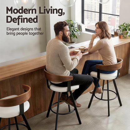 2x Artiss Bar Stools Swivel Kitchen Chairs Metal Legs Bentwood Counter White PU