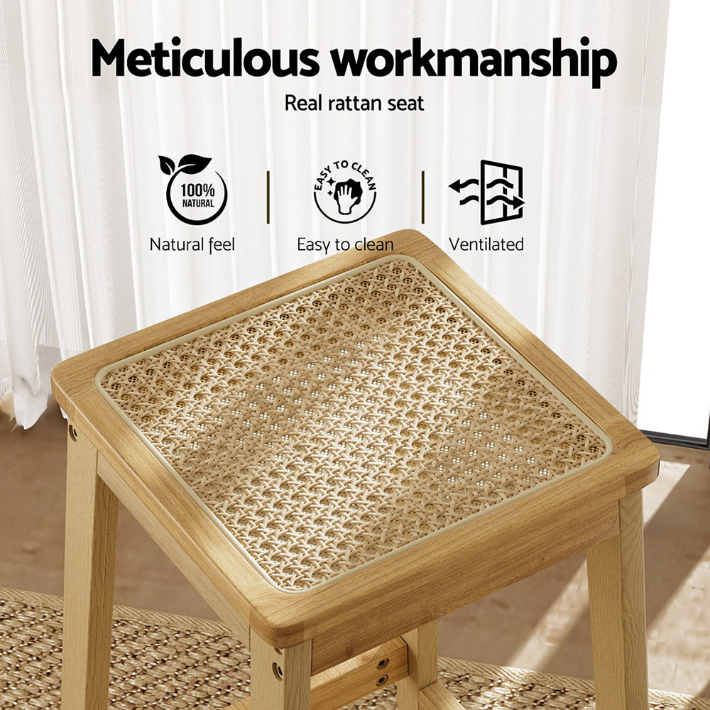 Artiss 2x Bar Stools Rubber Wood Stool Counter Chair Rattan Barstools Kitchen