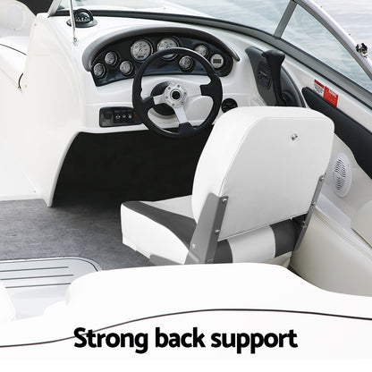 Seamanship 2X Folding Boat Seats with 2X Adjustable Pedestals 34–46cm Marine Swivel Low Back 13cm Padding Charcoal