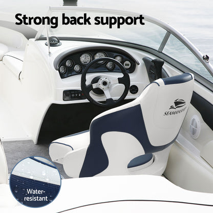Seamanship Captain Bucket Boat Seats Flip Up Bolster Swivel 15cm Padding with Adjustable Pedestals 34–46cm Blue