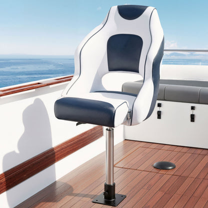 Seamanship Captain Bucket Boat Seats Flip Up Bolster Swivel 15cm Padding with Adjustable Pedestals 55–75cm Blue