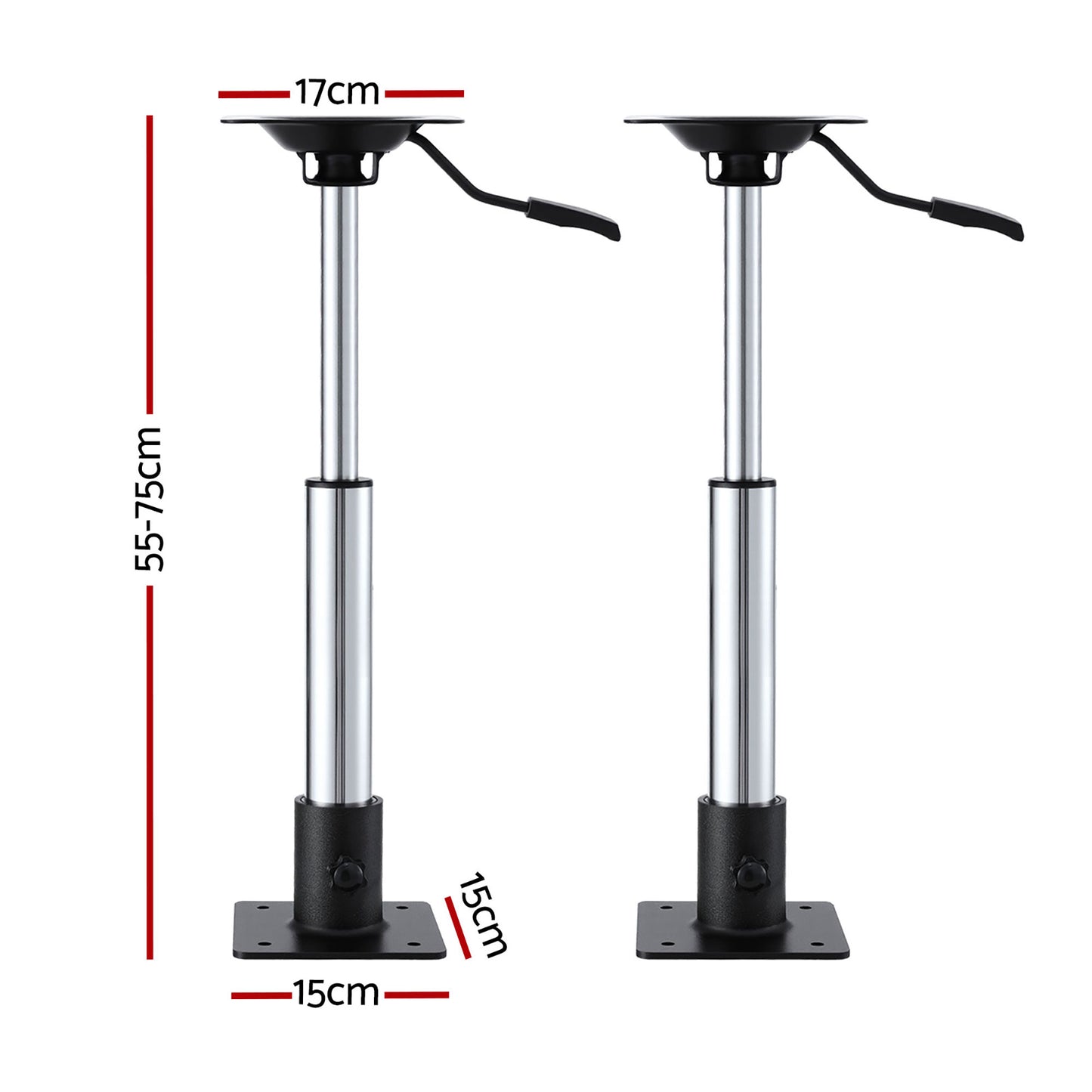Seamanship Boat Seat Pedestal 55–75cm Adjustable Gas Lift 360 Degrees Swivel 2 Pack