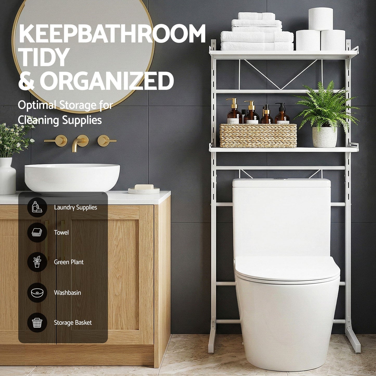 Artiss Over Toilet Bathroom Storage Shelf Rack Over Toilet 2 Tier