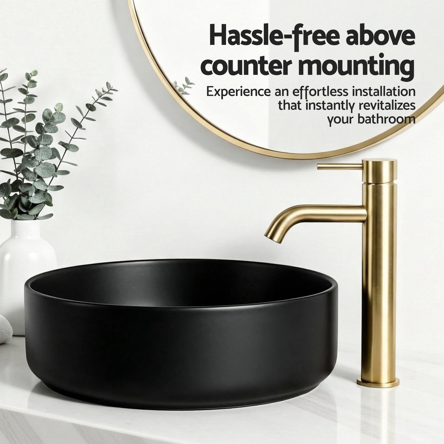 Cefito Bathroom Basin Ceramic Vanity Sink Vessel Bowl Wash Matte Black Round Countertop