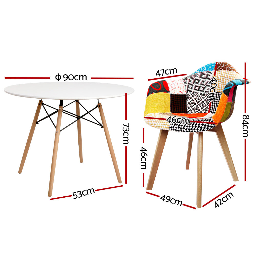 1 Artiss Dining Table and 2 Chairs Set DSW 90cm