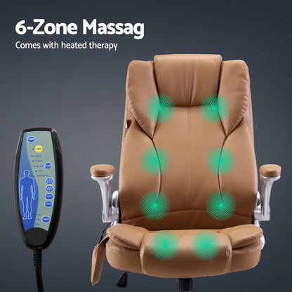 Artiss 8 Point Massage Office Chair PU Leather Brown