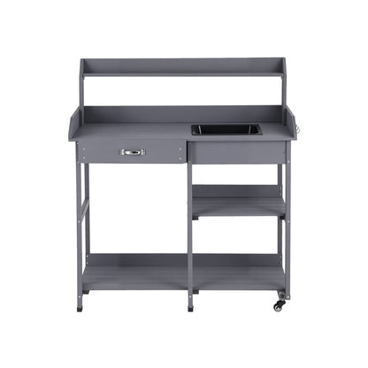 Gardeon Outdoor Potting Bench Table Storage Cabinet Potters Garden Workstation Grey