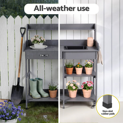 Gardeon Outdoor Potting Bench Table Storage Cabinet Potters Garden Workstation Grey