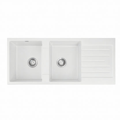 Cefito Kitchen Sink 116x50cm Granite Stone Sink Double Bowl White