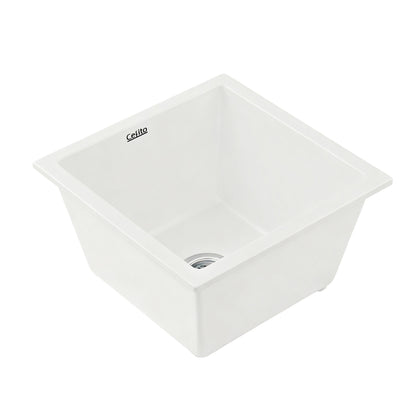 Cefito Kitchen Sink 38x38cm Granite Stone Sink Single Bowl White