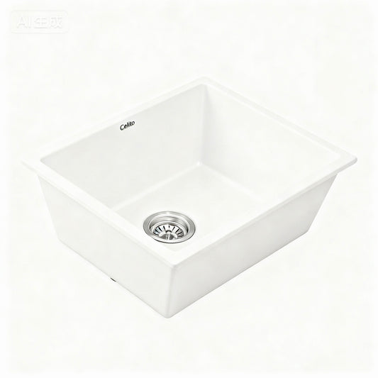 Cefito Kitchen Sink 55x45cm Granite Stone Sink Single Bowl White