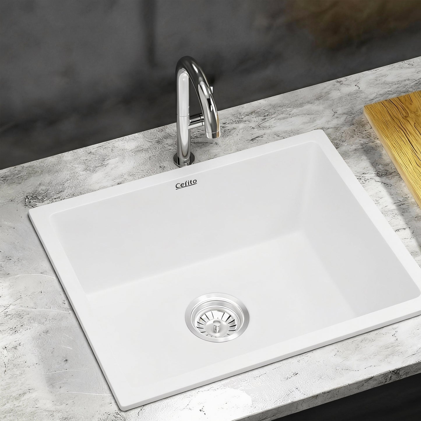 Cefito Kitchen Sink 55x45cm Granite Stone Sink Single Bowl White
