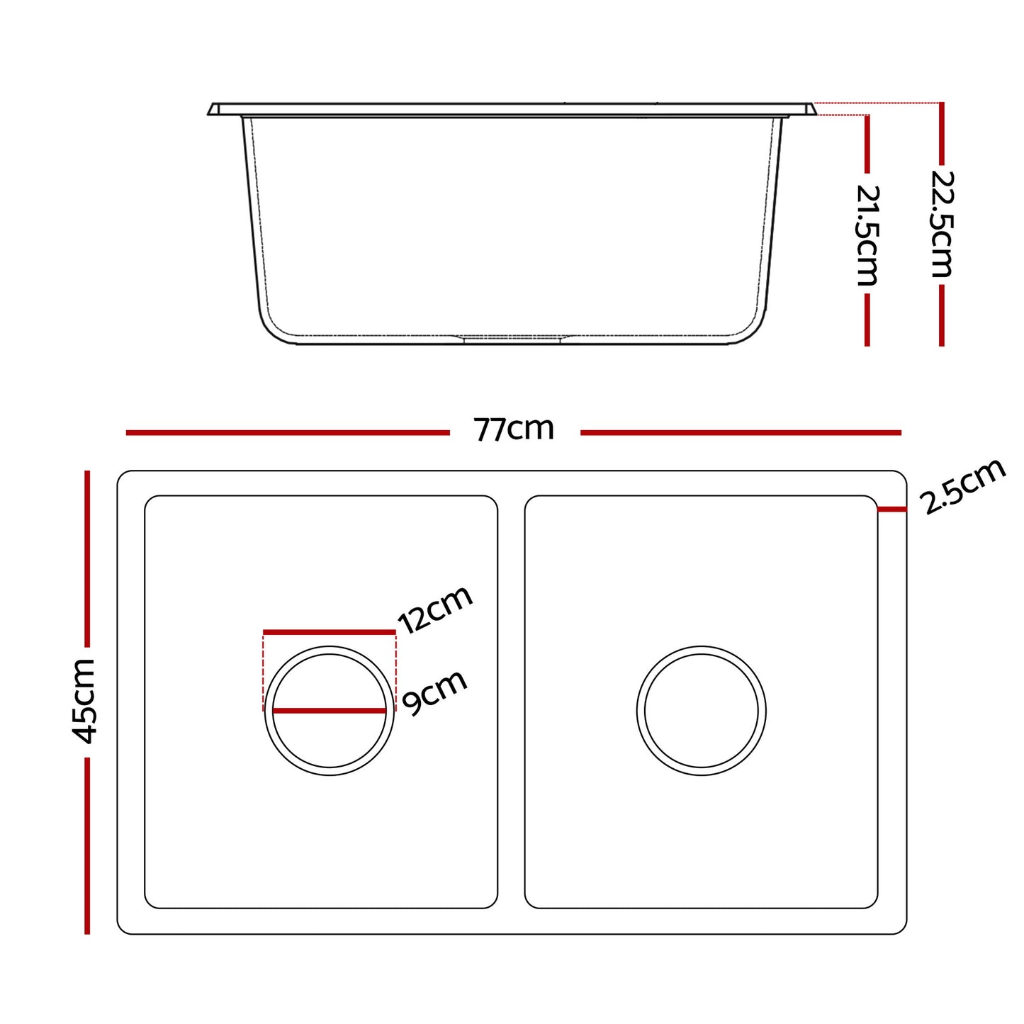 Cefito Kitchen Sink 77x45cm Granite Stone Sink Double Bowl Black