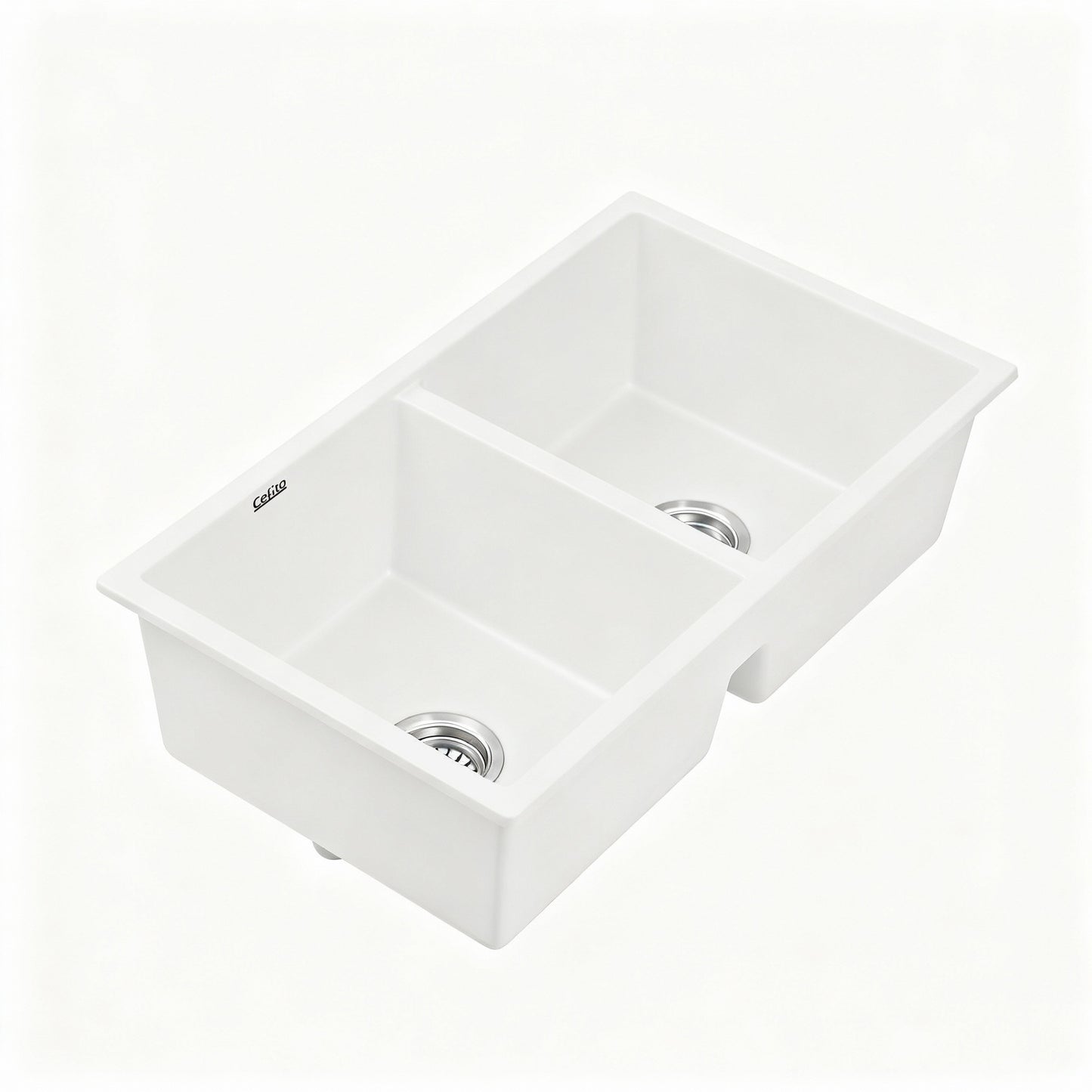 Cefito Kitchen Sink 77x45cm Granite Stone Sink Double Bowl White