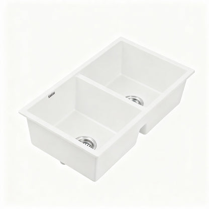 Cefito Kitchen Sink 77x45cm Granite Stone Sink Double Bowl White