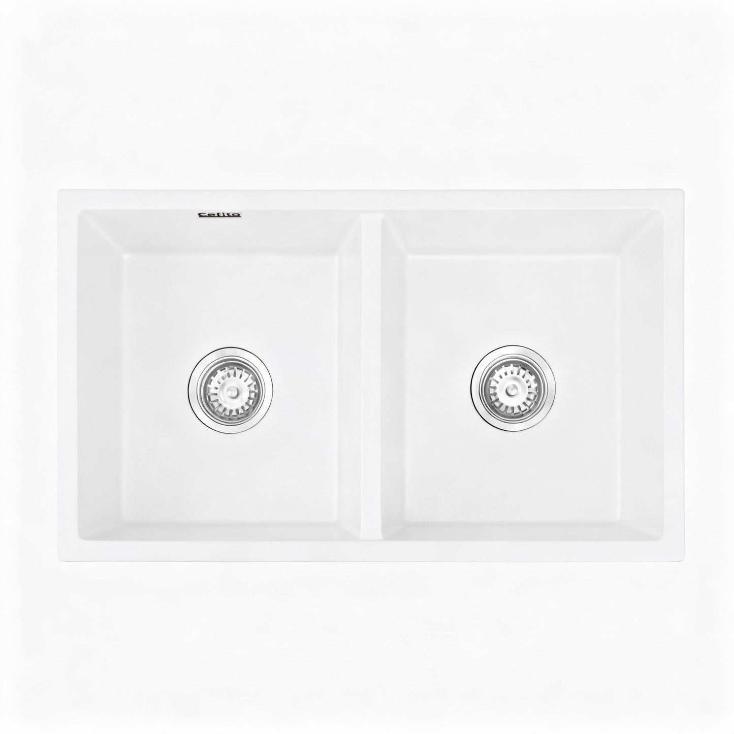 Cefito Kitchen Sink 77x45cm Granite Stone Sink Double Bowl White