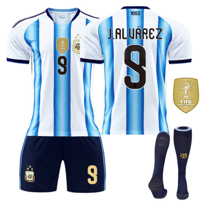 2026 FIFA World Cup Argentina Home Jersey #10 Messi #9 Alvarez #22 Martinez #20 Enzo Football Shirt Fan Edition Children/Adult Sizes 16-XXL(De Paul + Size20)