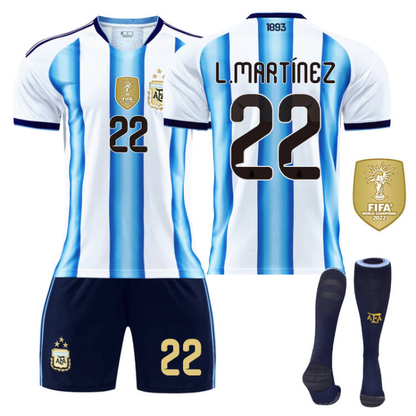 2026 FIFA World Cup Argentina Home Jersey #10 Messi #9 Alvarez #22 Martinez #20 Enzo Football Shirt Fan Edition Children/Adult Sizes 16-XXL(De Paul + Size20)