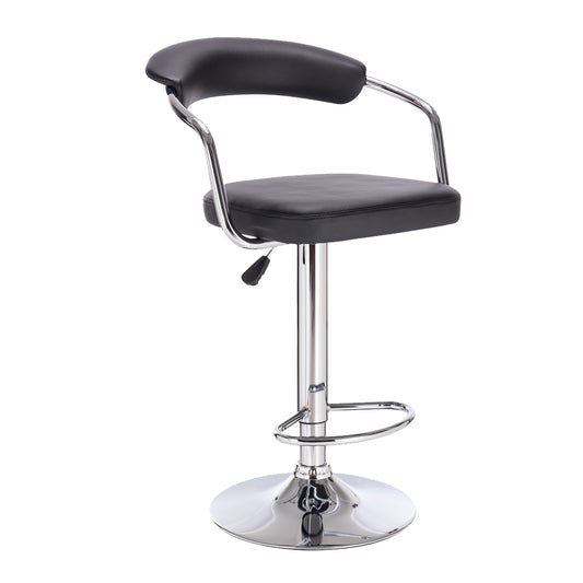Milano Decor Lola Adjustable Barstool Black Swivel Stool Chrome PU Leather