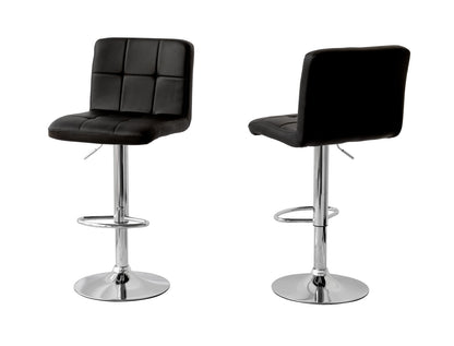 2 Tall Back Paddled Leather Barstools (Black), 90-110cm
