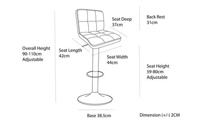 2 Tall Back Paddled Leather Barstools (Black), 90-110cm