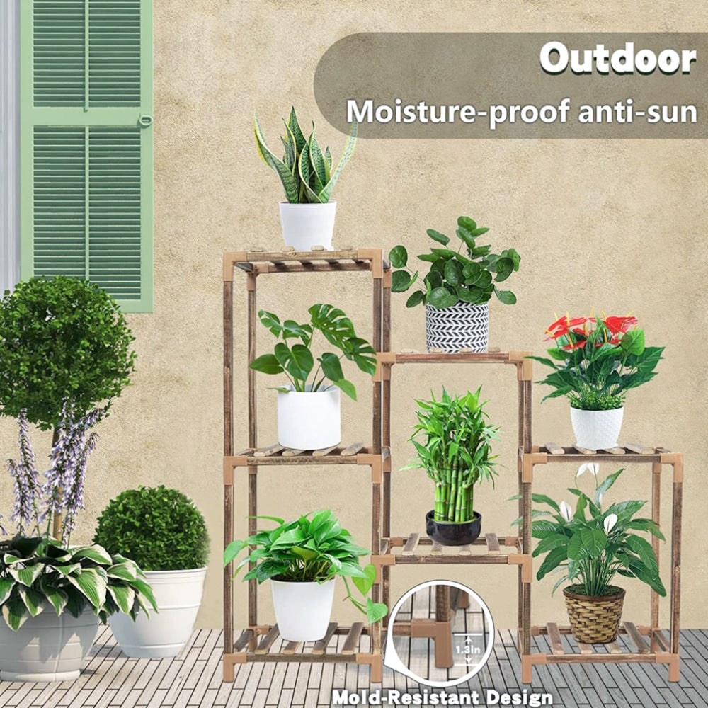 NOVEDEN Wood Plant Stand Indoor Outdoor (3 Tiers 7 Potted Ladder) NE-PS-100-YT