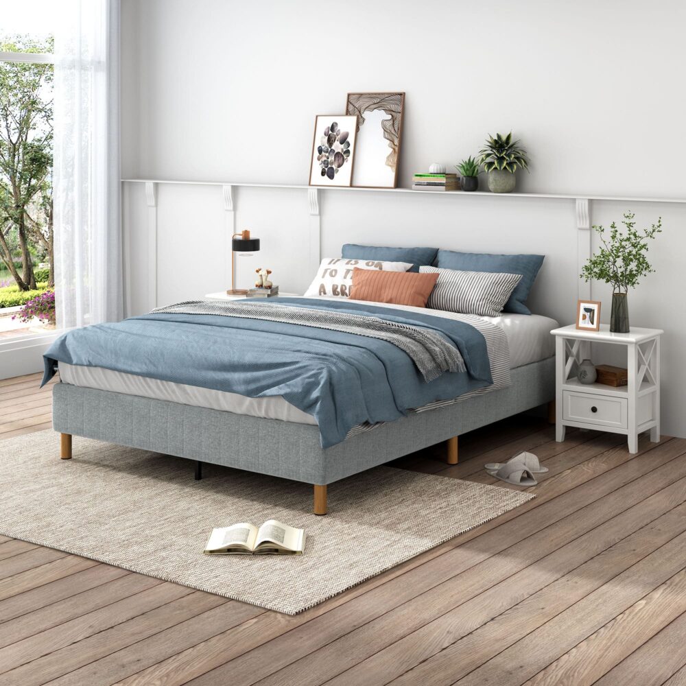 Metal Bedframe Mattress Foundation (Light Grey) – King