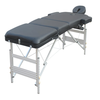 YES4HOMES 3 Fold 5 cm Thickness Foam Portable Aluminium Massage Table Massage Bed Beauty Therapy Black