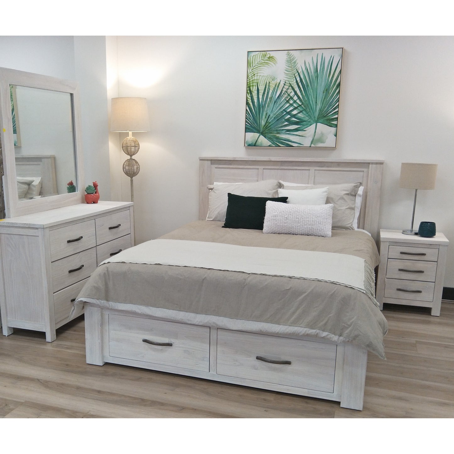 Foxglove Bed Frame Double Size Wood Mattress Base With Storage Drawers - White